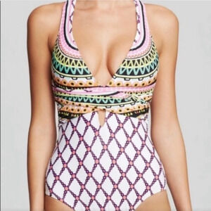 Trina Turk Pink and Green Geometric One Piece Swimsuit